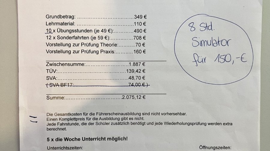 Die Gesamtkosten für meinen Führerschein Klasse B in Deutschland